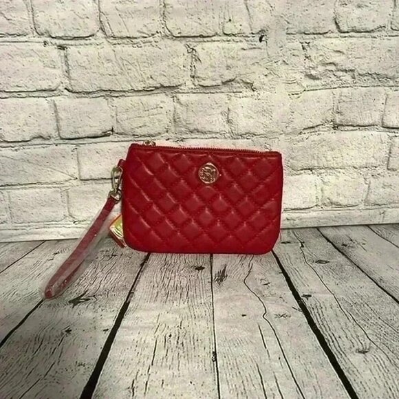 Badgley Mischka Studio Red Quilted Wristlet Clutch Wallet Purse Bag 7" New - Picture 1 of 7